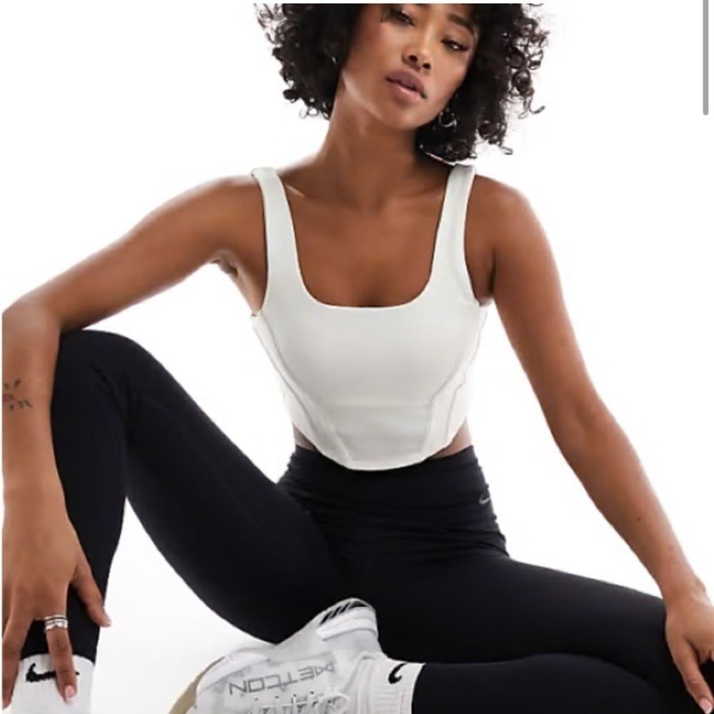 Nike swoosh corset drifit light-support sports bra in white XS